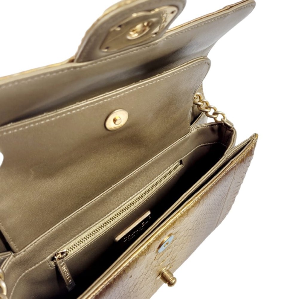 Chanel Two Tone Gold Python Double Flap Bag - Picture 6 of 8